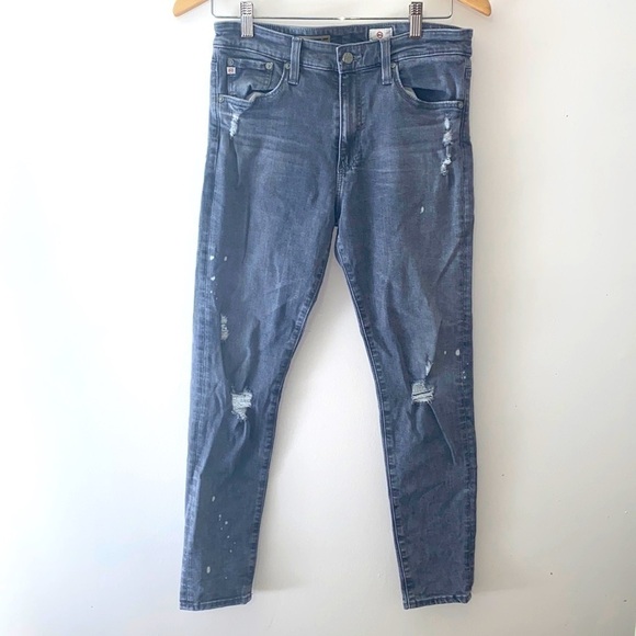 Ag Adriano Goldschmied Grey Soft The Farrah Skinny Crop Hi Rise Distressed Jean - Picture 3 of 9